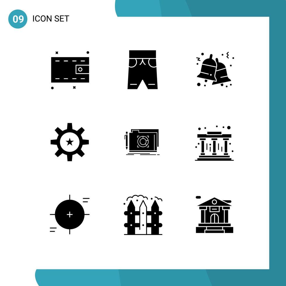 Pack of 9 Modern Solid Glyphs Signs and Symbols for Web Print Media such as lock skill bells resources human Editable Vector Design Elements