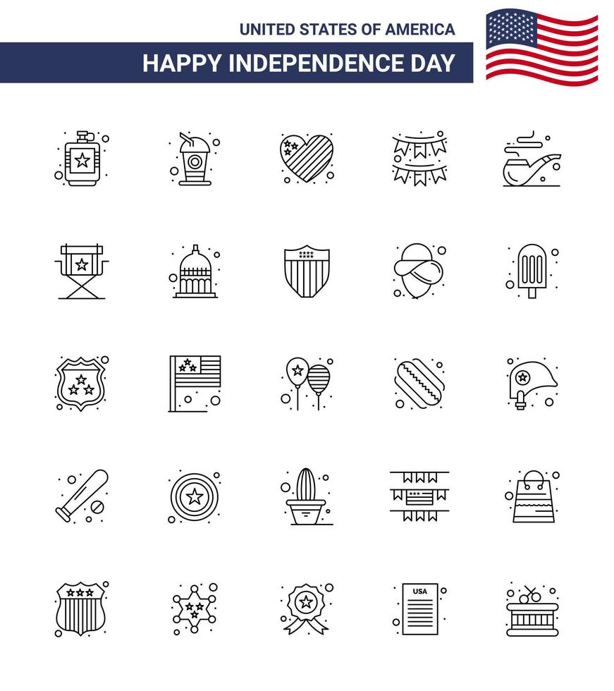 paquete grande de 25 estados unidos feliz día de la independencia líneas vectoriales de estados unidos y símbolos editables de decoración de guirnalda empavesados de soda amor elementos de diseño de vectores editables del día de estados unidos