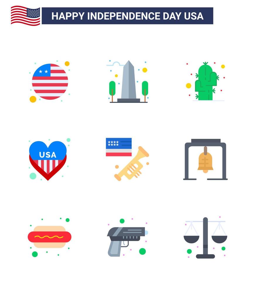 paquete de línea de vector editable del día de estados unidos 9 pisos simples de altavoz usa cactus amor elementos de diseño de vector de día de estados unidos editables americanos