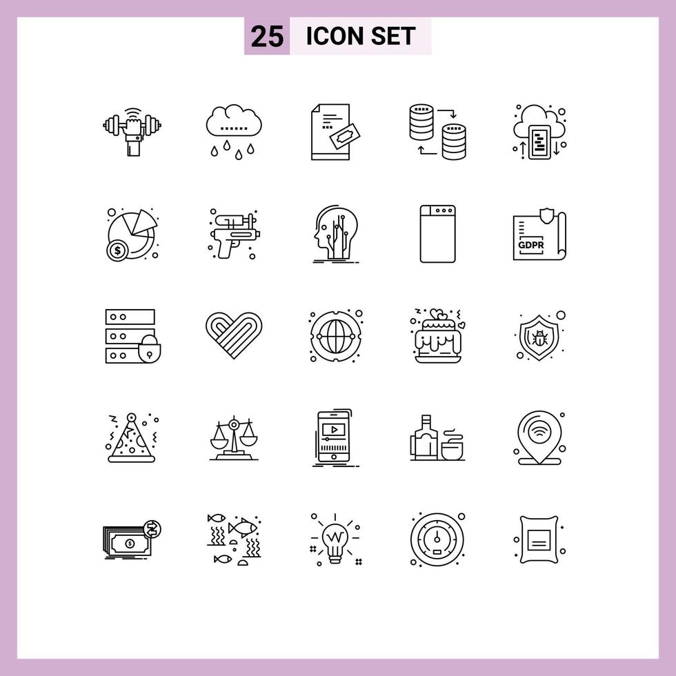 Line Pack of 25 Universal Symbols of storage server thanksgiving database pad Editable Vector Design Elements