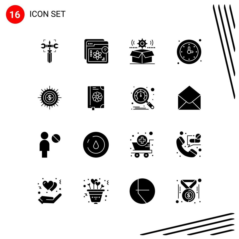 Collection of 16 Vector Icons in solid style Pixle Perfect Glyph Symbols for Web and Mobile Solid Icon Signs on White Background 16 Icons