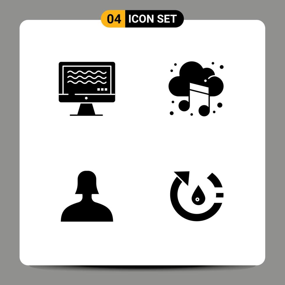 Universal Icon Symbols Group of 4 Modern Solid Glyphs of live support digital music drop Editable Vector Design Elements