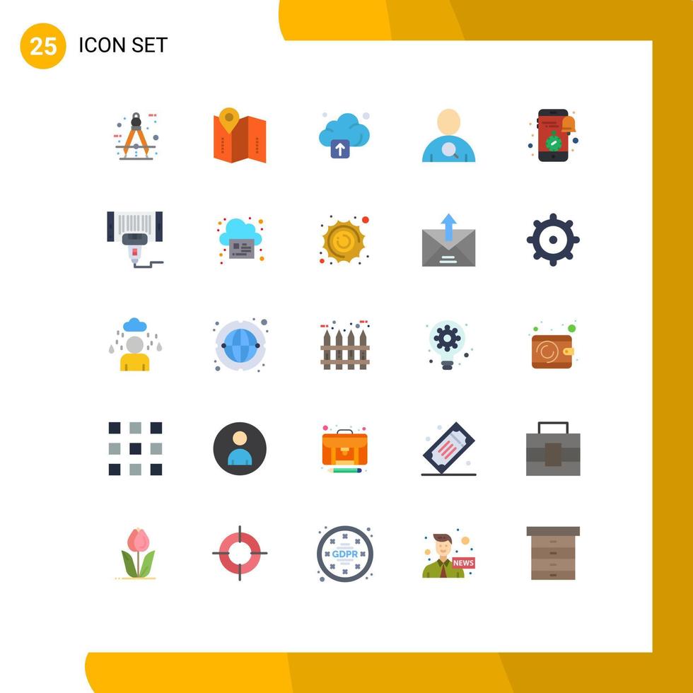 Pack of 25 Modern Flat Colors Signs and Symbols for Web Print Media such as smartphone mobile location user employee Editable Vector Design Elements
