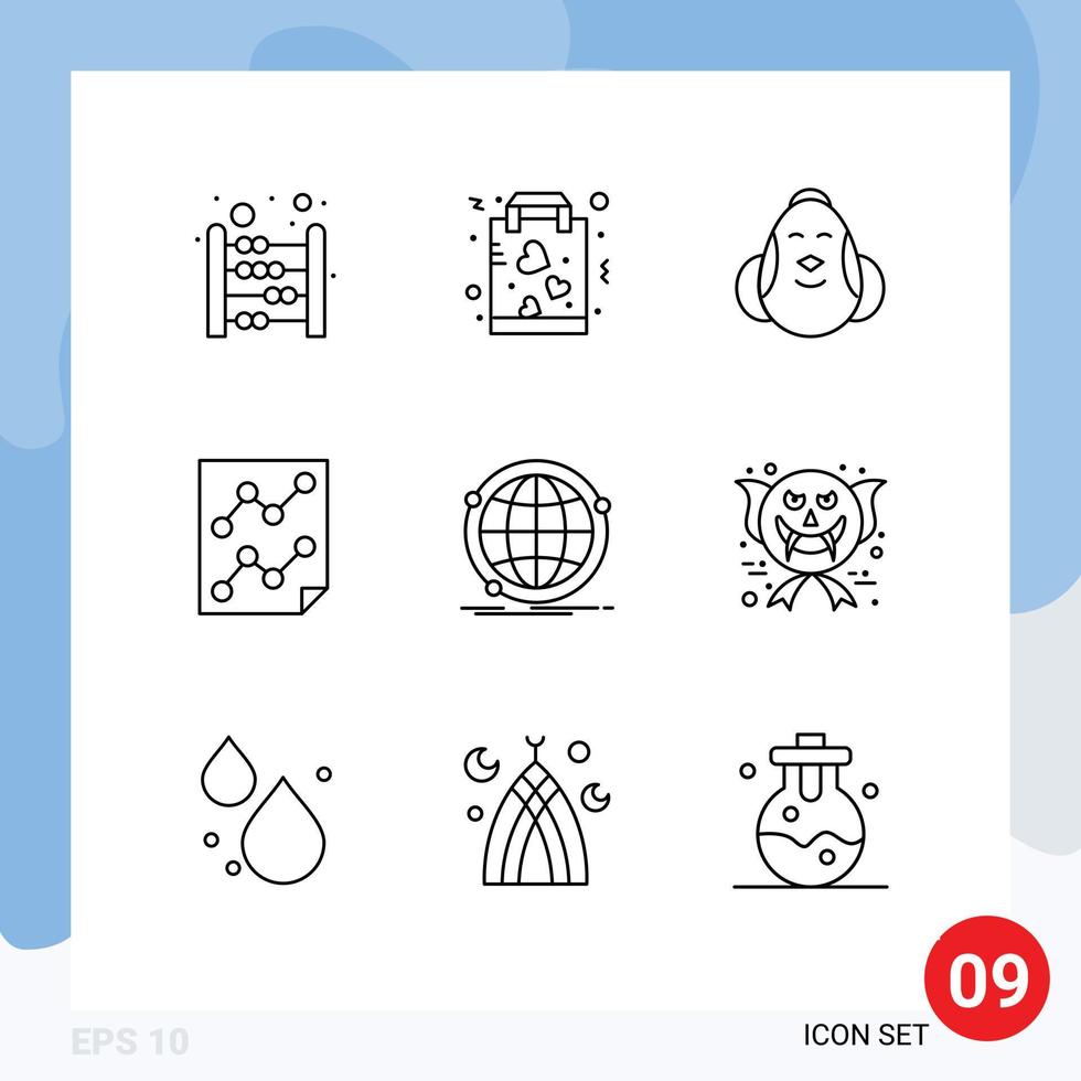 Pictogram Set of 9 Simple Outlines of paper data shopping analytics baby Editable Vector Design Elements