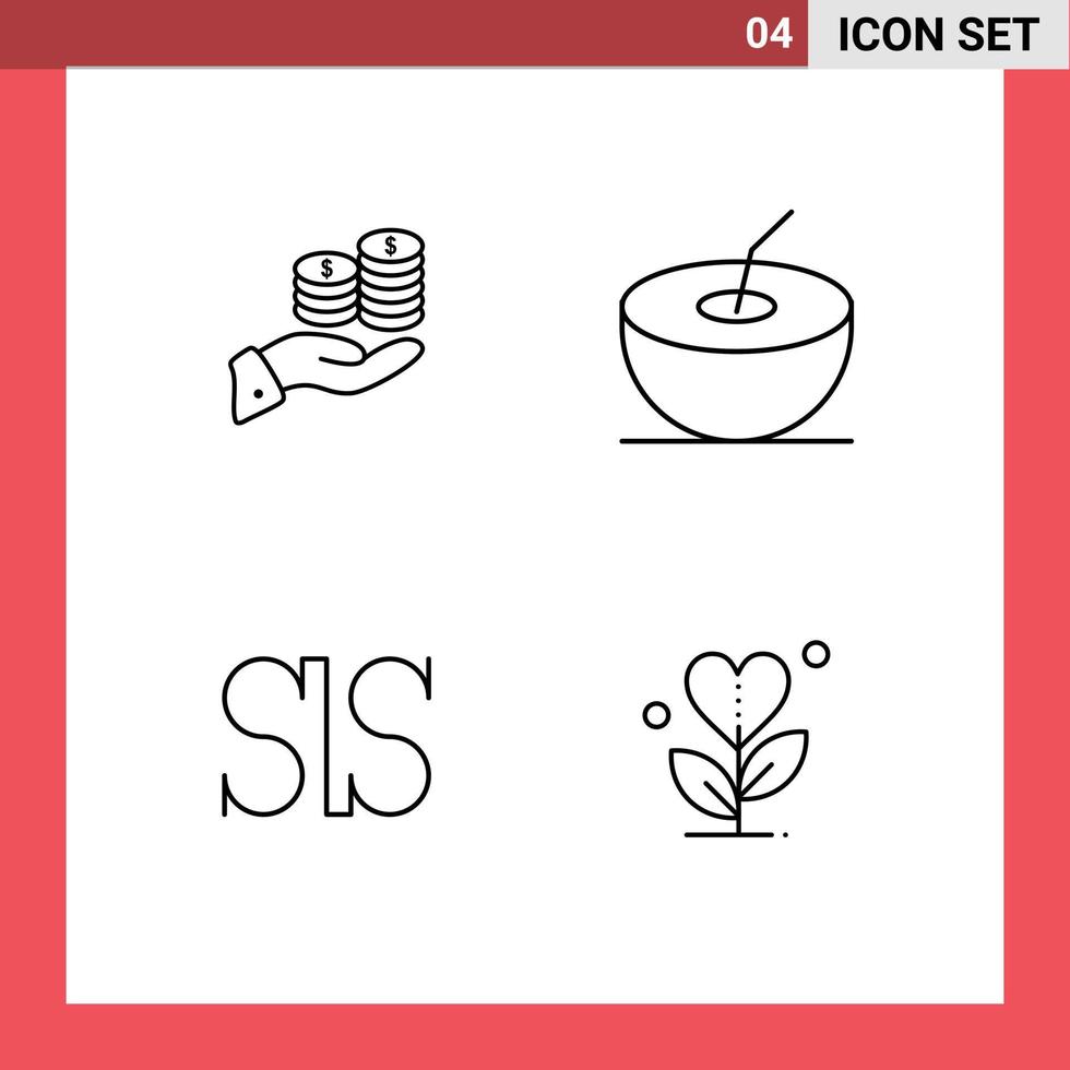 grupo de 4 signos y símbolos de colores planos de línea de llenado para ahorrar elementos de diseño de vectores editables de dinero económico de frutas