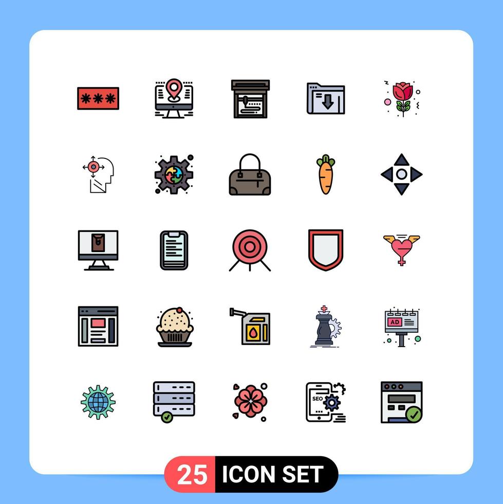 Universal Icon Symbols Group of 25 Modern Filled line Flat Colors of red download lcd server data Editable Vector Design Elements