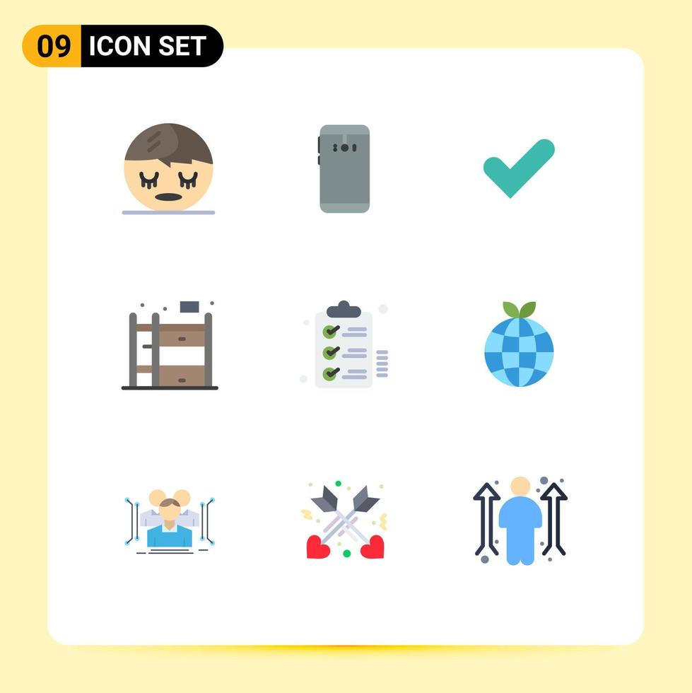 Universal Icon Symbols Group of 9 Modern Flat Colors of tasks checklist check bunk bed home Editable Vector Design Elements