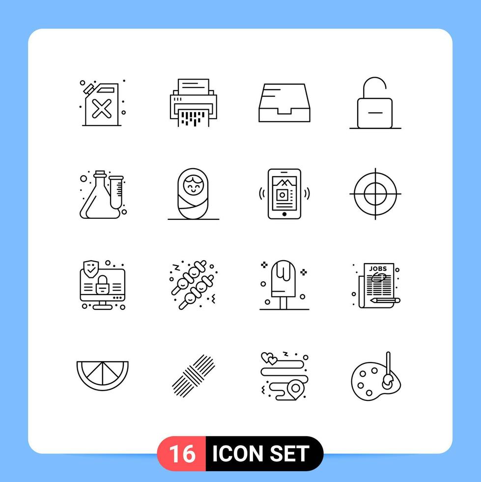 16 User Interface Outline Pack of modern Signs and Symbols of unlock safety information padlock mailbox Editable Vector Design Elements