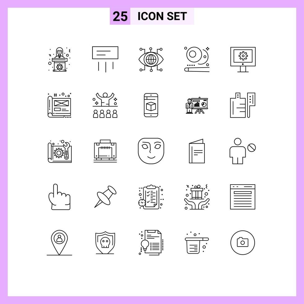 25 Universal Line Signs Symbols of online support service snooker home pool vision Editable Vector Design Elements