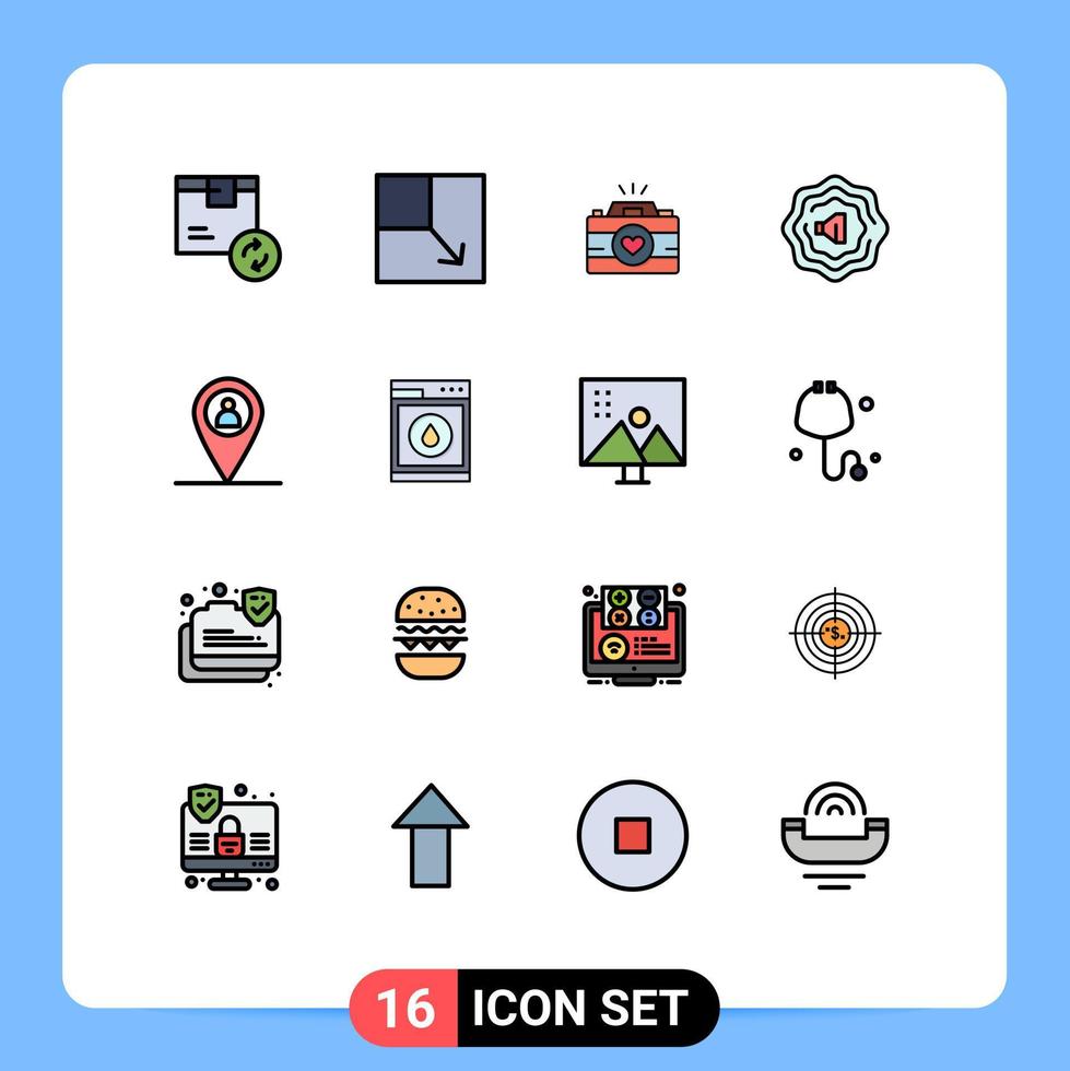 Stock Vector Icon Pack of 16 Line Signs and Symbols for laundry map camera location couple photography Editable Creative Vector Design Elements