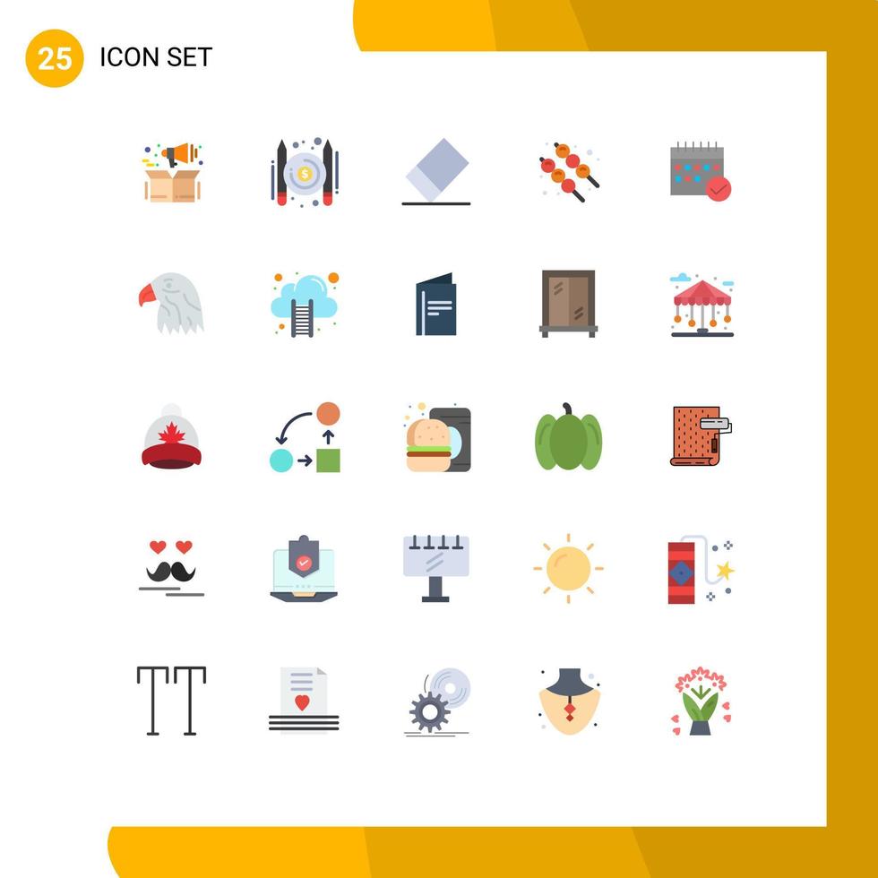 conjunto moderno de 25 colores planos y símbolos tales como elementos de diseño de vectores editables del calendario de negocios de goma del calendario del plan