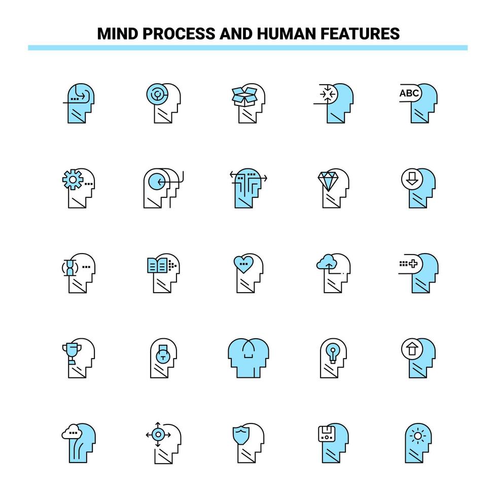 25 Mind Process And Human Features Black and Blue icon Set Creative Icon Design and logo template vector