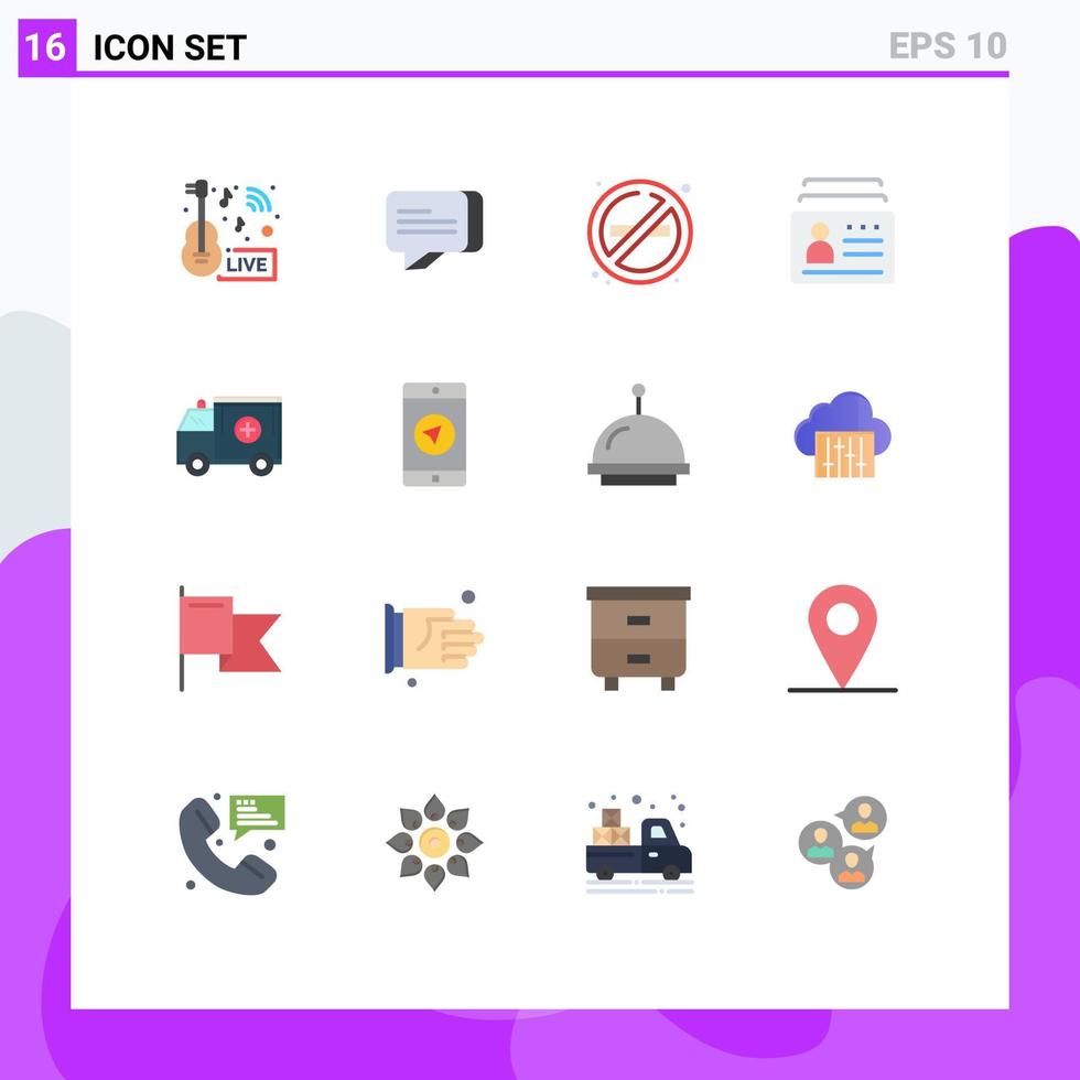 16 User Interface Flat Color Pack of modern Signs and Symbols of ambulance id fire document badge Editable Pack of Creative Vector Design Elements