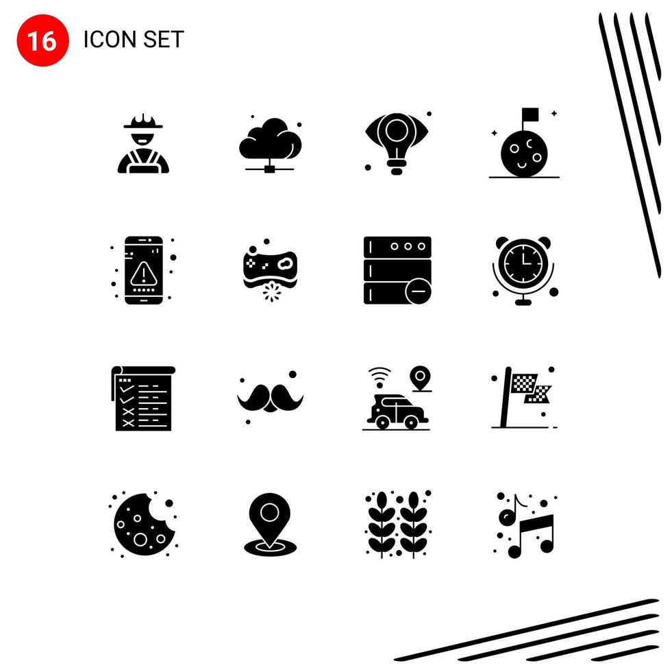 Group of 16 Solid Glyphs Signs and Symbols for interaction app business space flag Editable Vector Design Elements