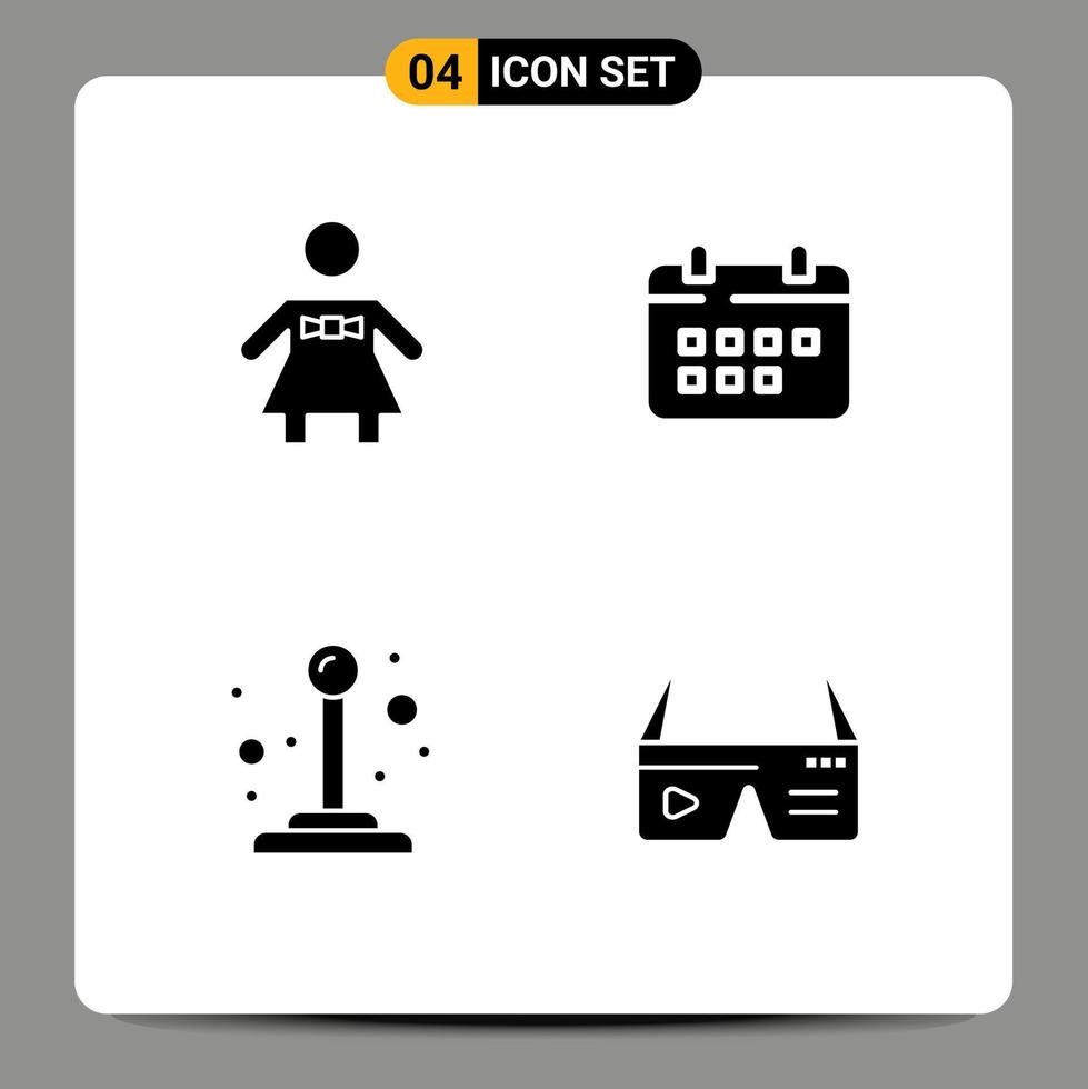 conjunto de 4 iconos de interfaz de usuario modernos símbolos signos para corbata de moño joystick calendario cita computadora elementos de diseño vectorial editables vector