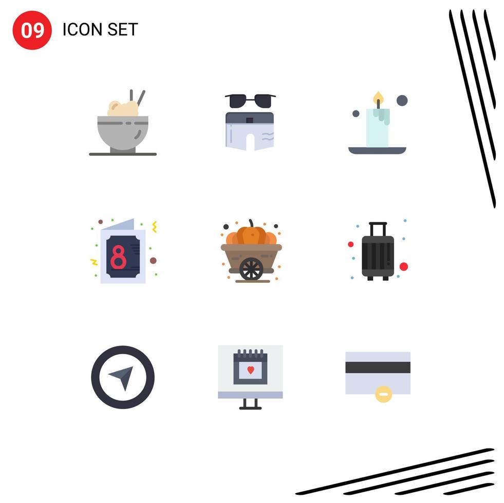User Interface Pack of 9 Basic Flat Colors of pumpkin symbol candle invite day Editable Vector Design Elements