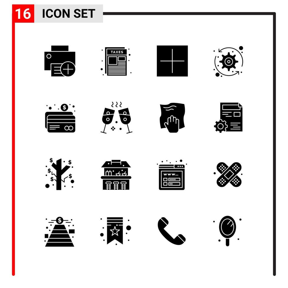 16 General Icons for website design print and mobile apps 16 Glyph Symbols Signs Isolated on White Background 16 Icon Pack vector