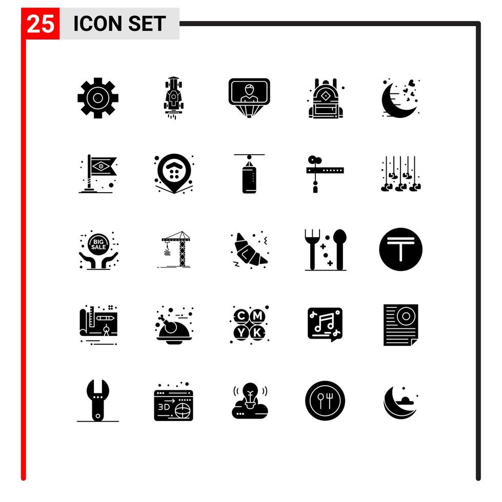 Pictogram Set of 25 Simple Solid Glyphs of love school speed education login Editable Vector Design Elements
