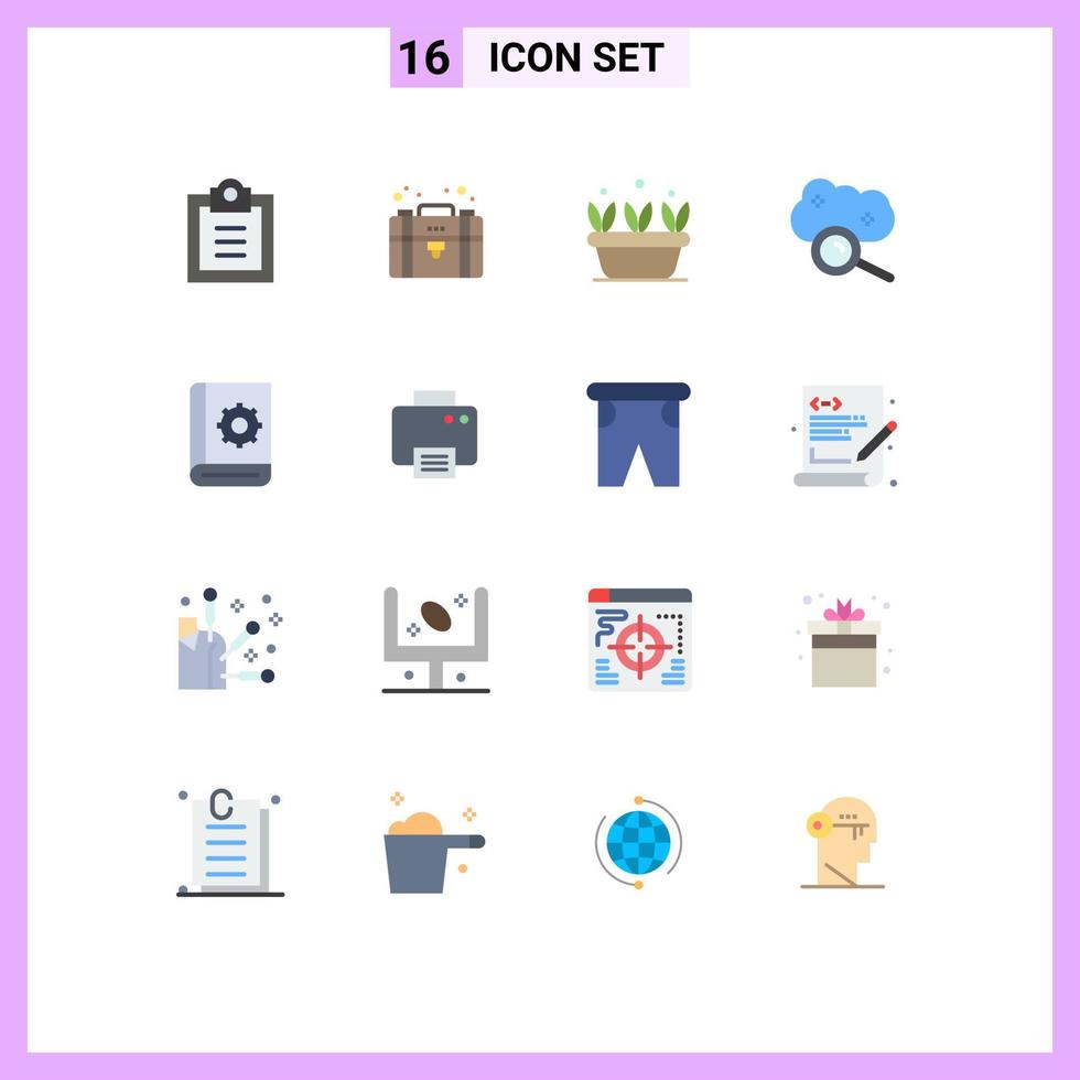16 User Interface Flat Color Pack of modern Signs and Symbols of communication internet cloud leaf cloud search cloud magnifying Editable Pack of Creative Vector Design Elements