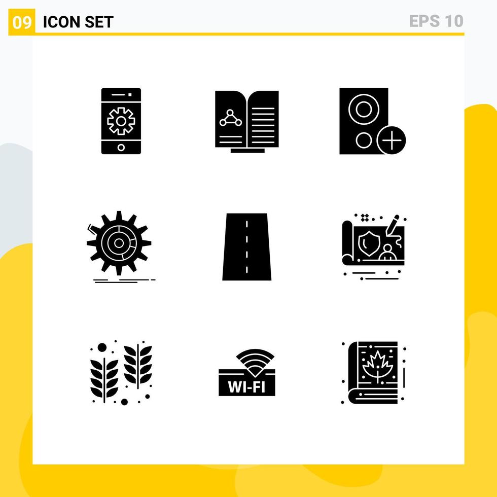 Universal Icon Symbols Group of 9 Modern Solid Glyphs of process data book setting hardware Editable Vector Design Elements