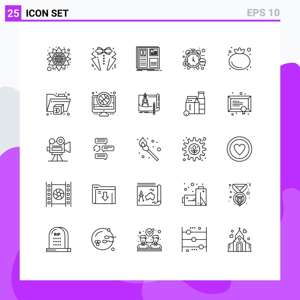 grupo de símbolos de icono universal de 25 líneas modernas de diseño de parada de reloj dinero ui elementos de diseño vectorial editables vector
