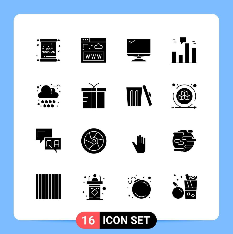 16 Solid Black Icon Pack Glyph Symbols for Mobile Apps isolated on white background 16 Icons Set vector