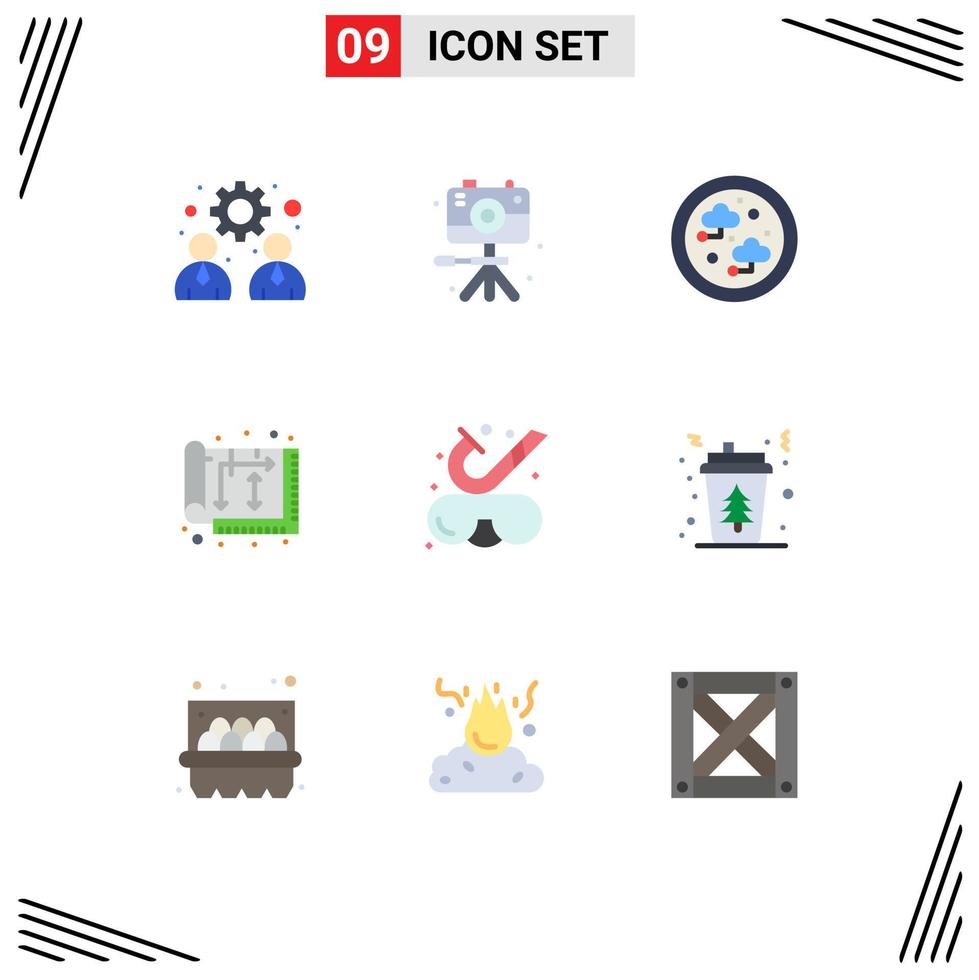 Stock Vector Icon Pack of 9 Line Signs and Symbols for beach house connected home architect Editable Vector Design Elements