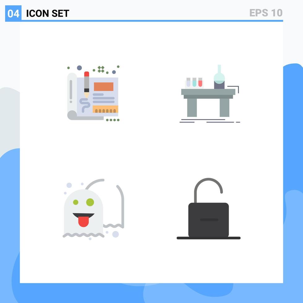 Pack of 4 Modern Flat Icons Signs and Symbols for Web Print Media such as blueprint production sketch chemistry game Editable Vector Design Elements