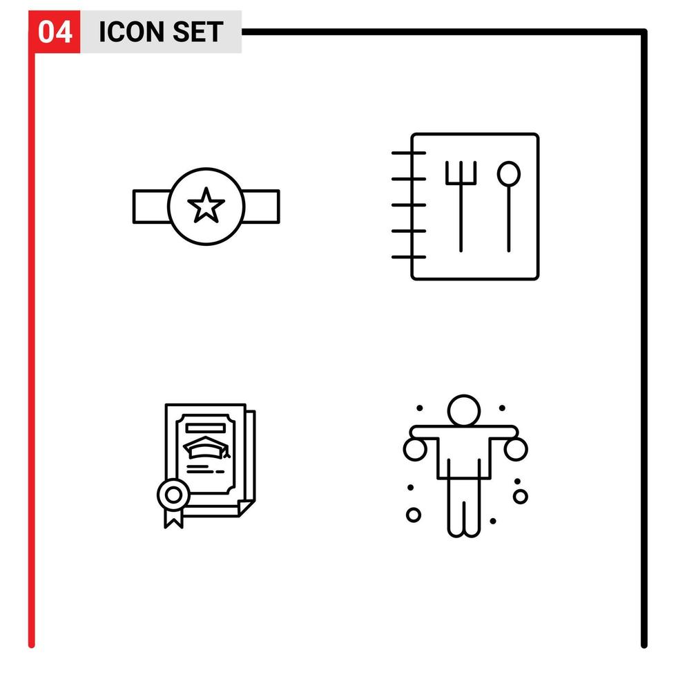 paquete de interfaz de usuario de 4 colores planos básicos de línea de llenado de elementos de diseño vectorial editables con mancuernas de receta de rango de certificado de grado vector