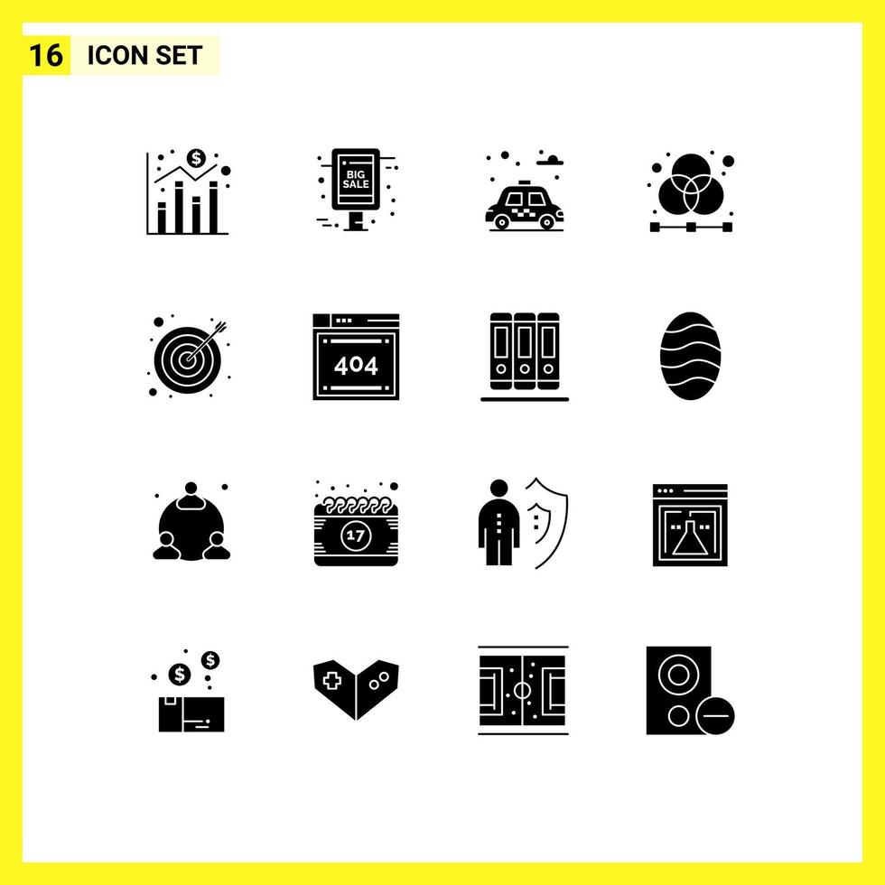 Mobile Interface Solid Glyph Set of 16 Pictograms of goal grid city graphic design Editable Vector Design Elements