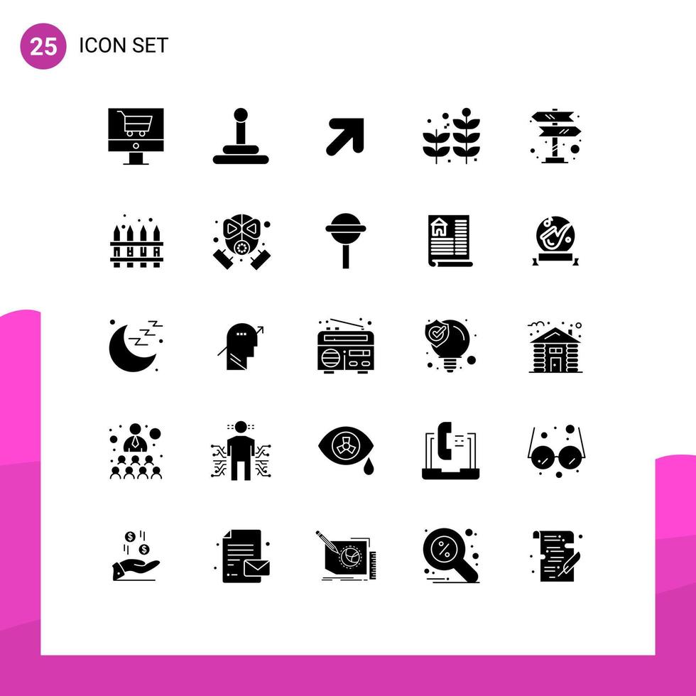 Set of 25 Vector Solid Glyphs on Grid for fence navigation right sign directions Editable Vector Design Elements