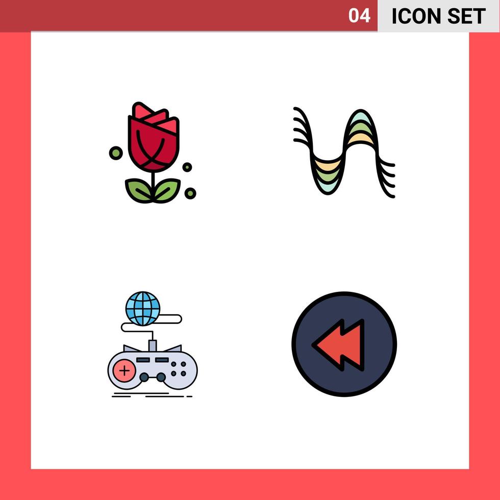 Filledline Flat Color Pack of 4 Universal Symbols of flower game plent pitch internet Editable Vector Design Elements