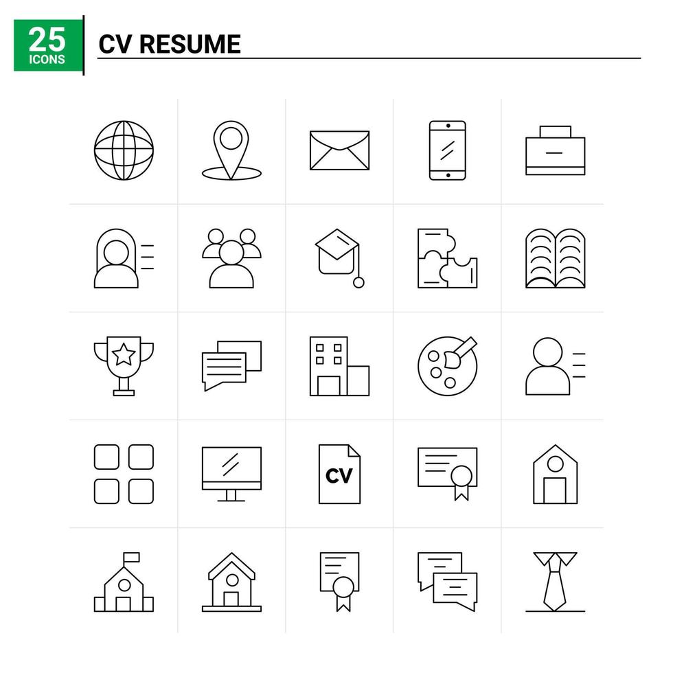 25 CV Resume icon set vector background