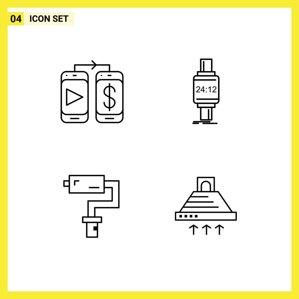 paquete de interfaz de usuario de 4 colores planos básicos de línea de llenado de elementos de diseño de vector editables de herramienta de apple de reloj inteligente de cepillo móvil