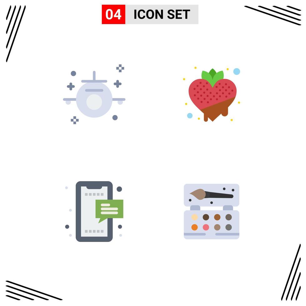 Group of 4 Modern Flat Icons Set for each sms travel strawberry messages Editable Vector Design Elements