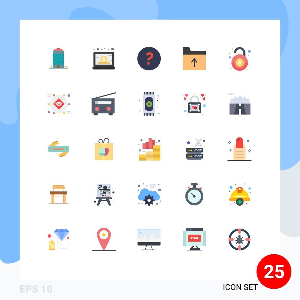 Group of 25 Flat Colors Signs and Symbols for robbery bank online get document Editable Vector Design Elements