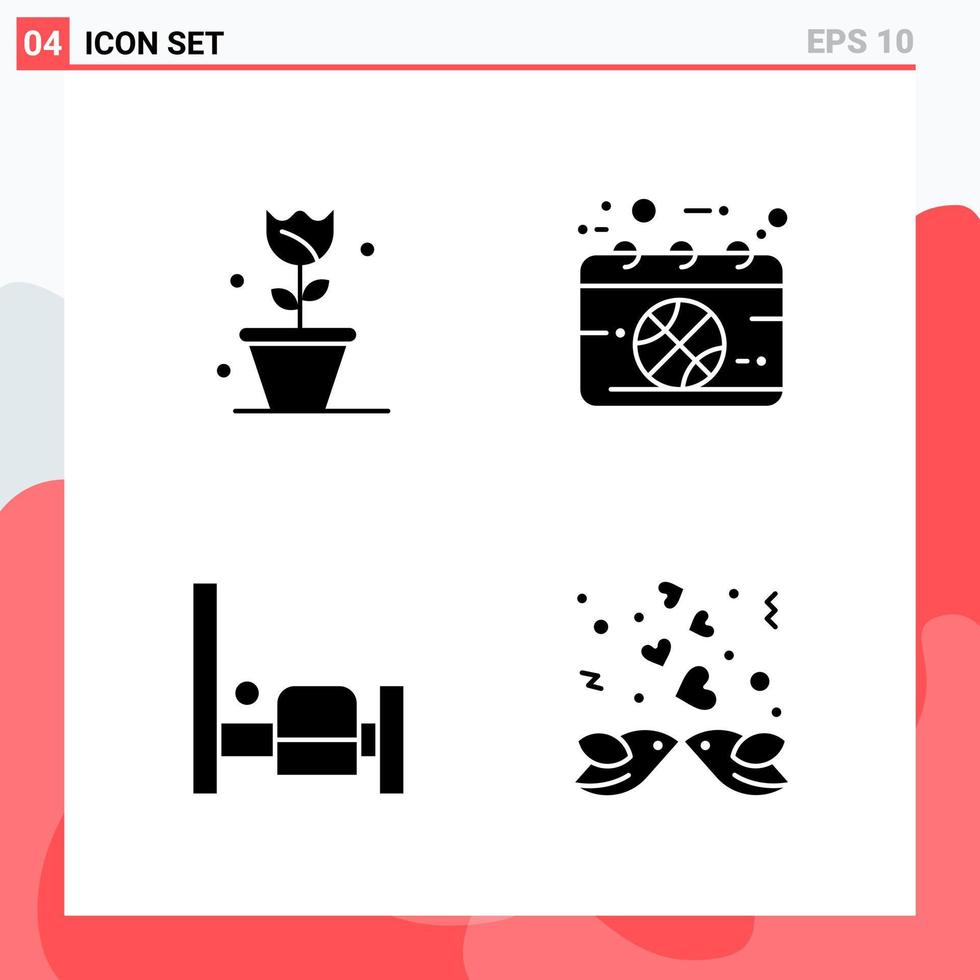 Collection of 4 Vector Icons in solid style Modern Glyph Symbols for Web and Mobile Solid Icon Sign Isolated on White Background 4 Icons