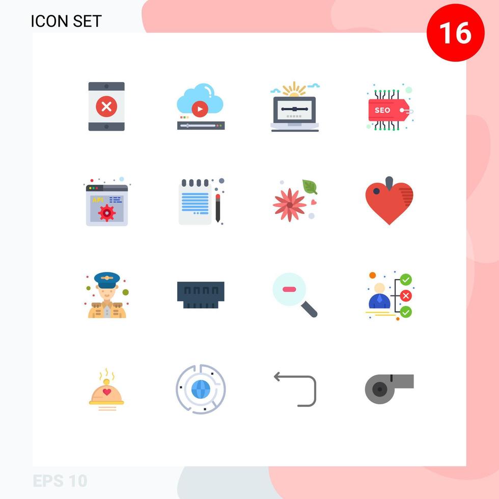 16 Flat Color concept for Websites Mobile and Apps development api file tag label Editable Pack of Creative Vector Design Elements