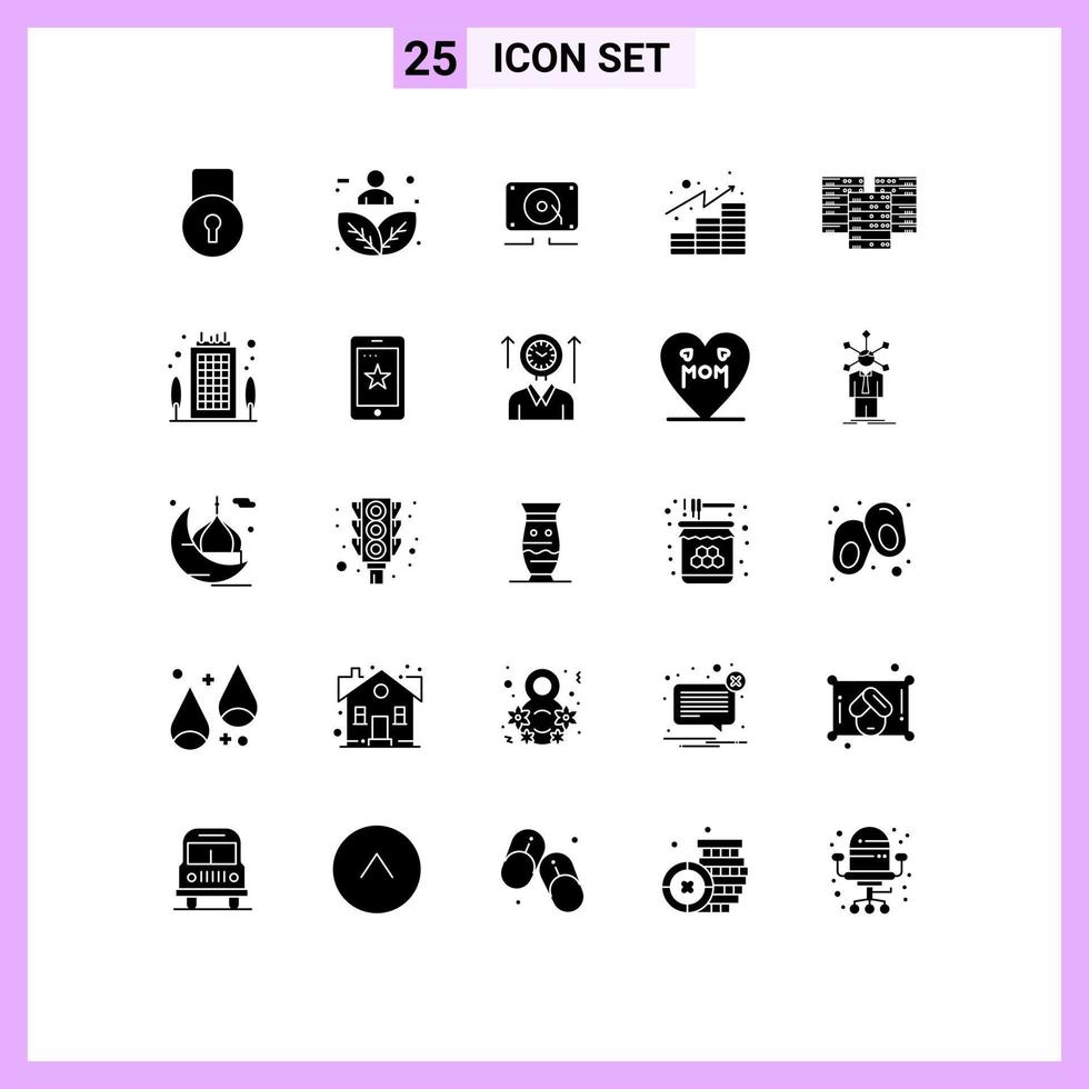 Group of 25 Modern Solid Glyphs Set for center gains person finances loud Editable Vector Design Elements