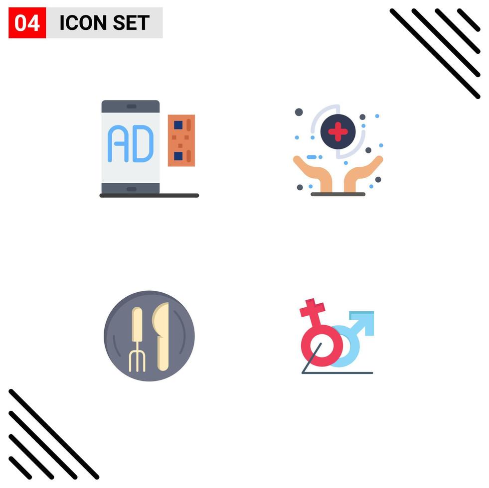 4 Universal Flat Icons Set for Web and Mobile Applications ad protect message health service Editable Vector Design Elements