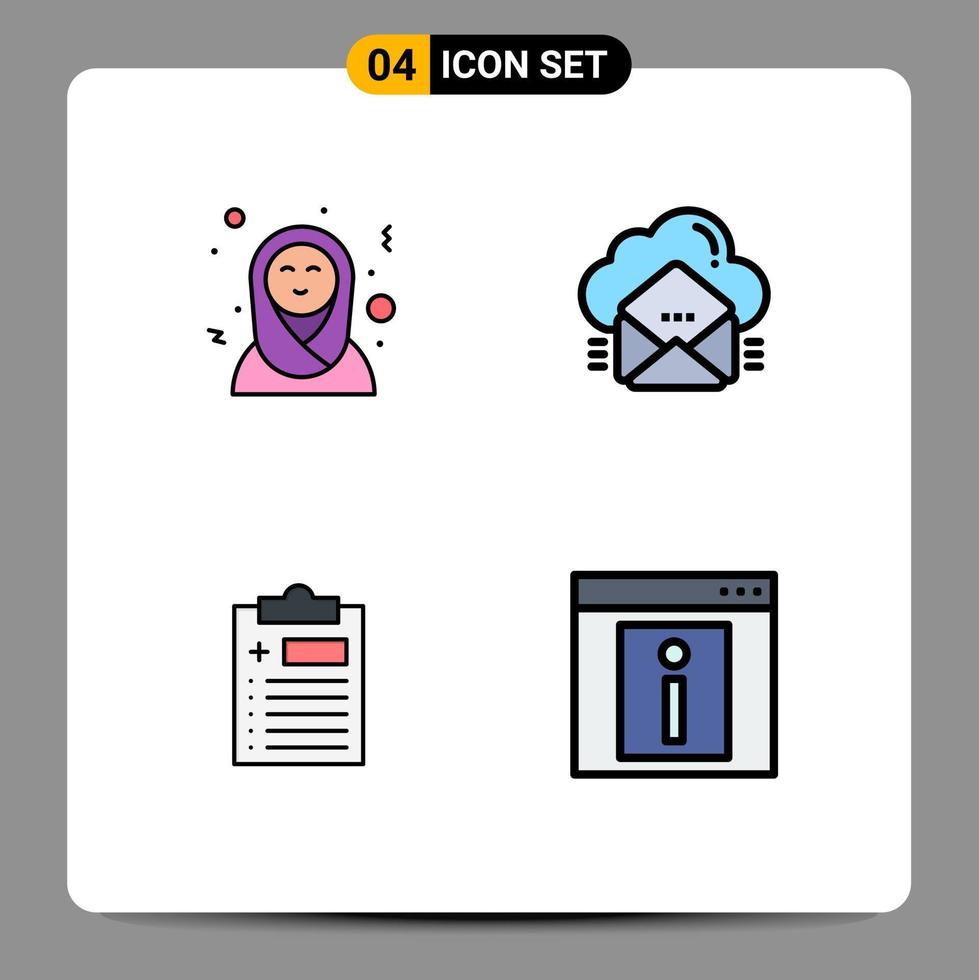 Stock Vector Icon Pack of 4 Line Signs and Symbols for arab women clipboard cloud data medicine Editable Vector Design Elements