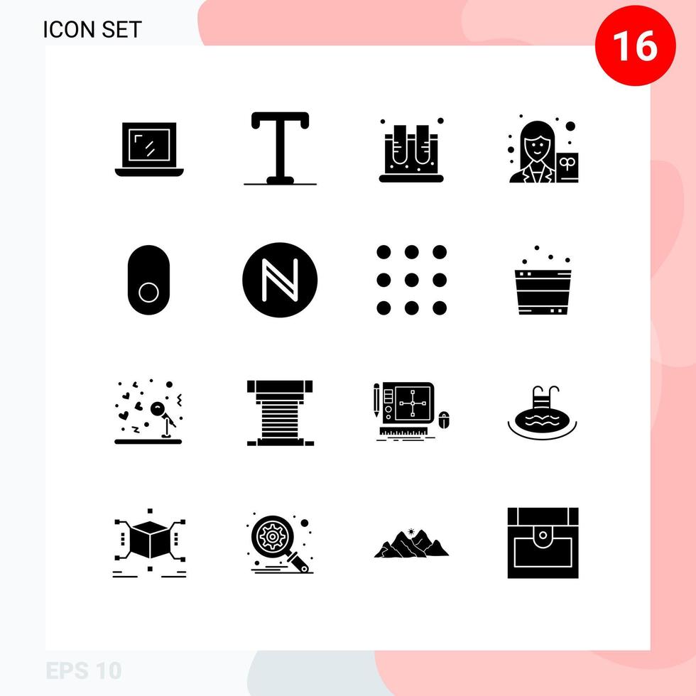 Set of 16 Vector Solid Glyphs on Grid for wireless apple lab writer scientist Editable Vector Design Elements