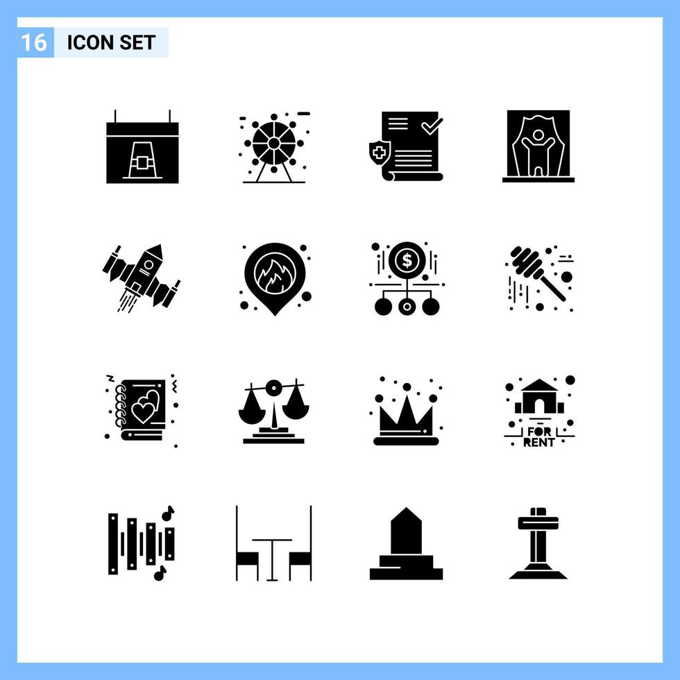 16 Icons Solid style Creative Glyph Symbols Black Solid Icon Sign Isolated on White Background vector