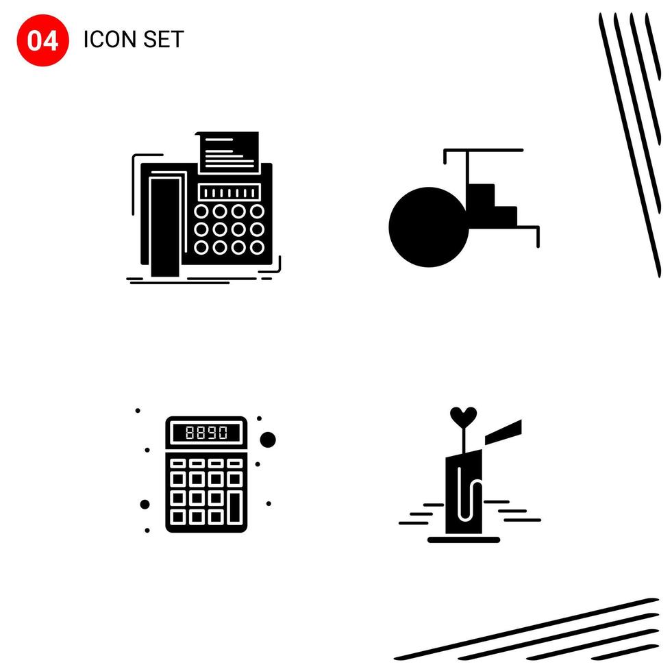 Collection of 4 Vector Icons in solid style Pixle Perfect Glyph Symbols for Web and Mobile Solid Icon Signs on White Background 4 Icons