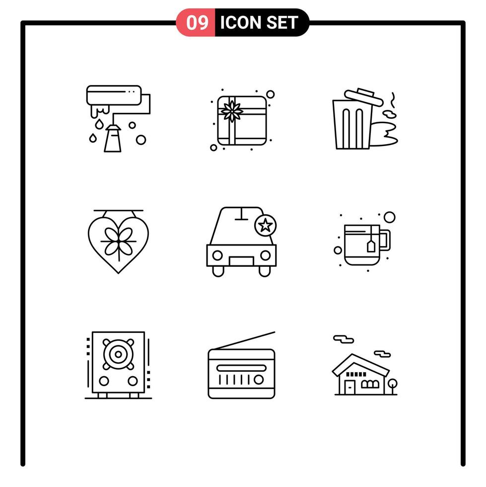 paquete de iconos de vector de stock de 9 signos y símbolos de línea para elementos de diseño de vector editables de amor de boda de basura de coche estrella