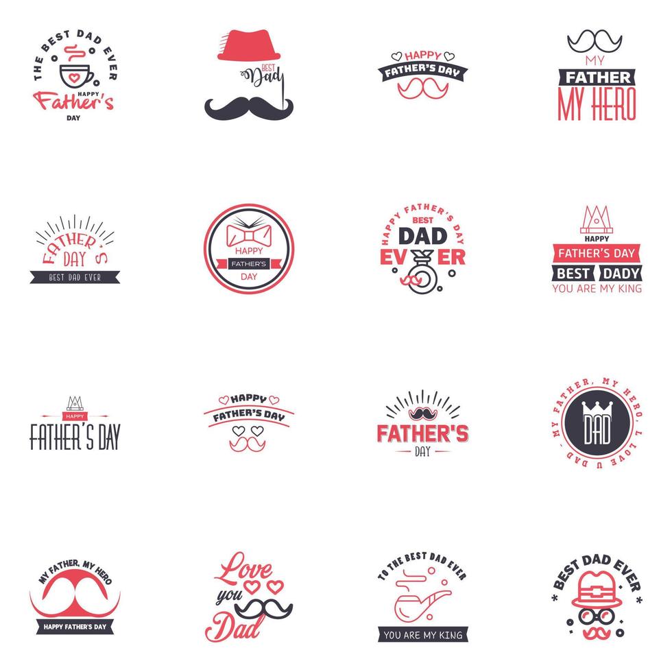 Happy fathers day 16 Black and Pink vintage retro type font Illustrator eps10 Editable Vector Design Elements