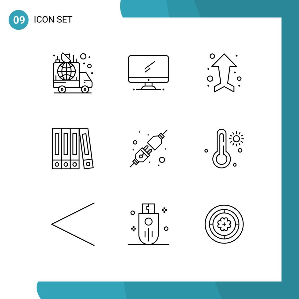 Set of 9 Commercial Outlines pack for plug folder imac file up Editable Vector Design Elements