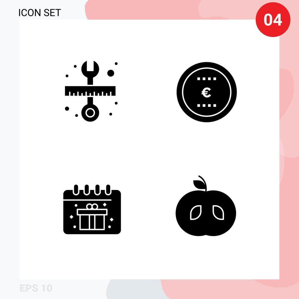 Set of 4 Commercial Solid Glyphs pack for repair calendar scale money apple Editable Vector Design Elements