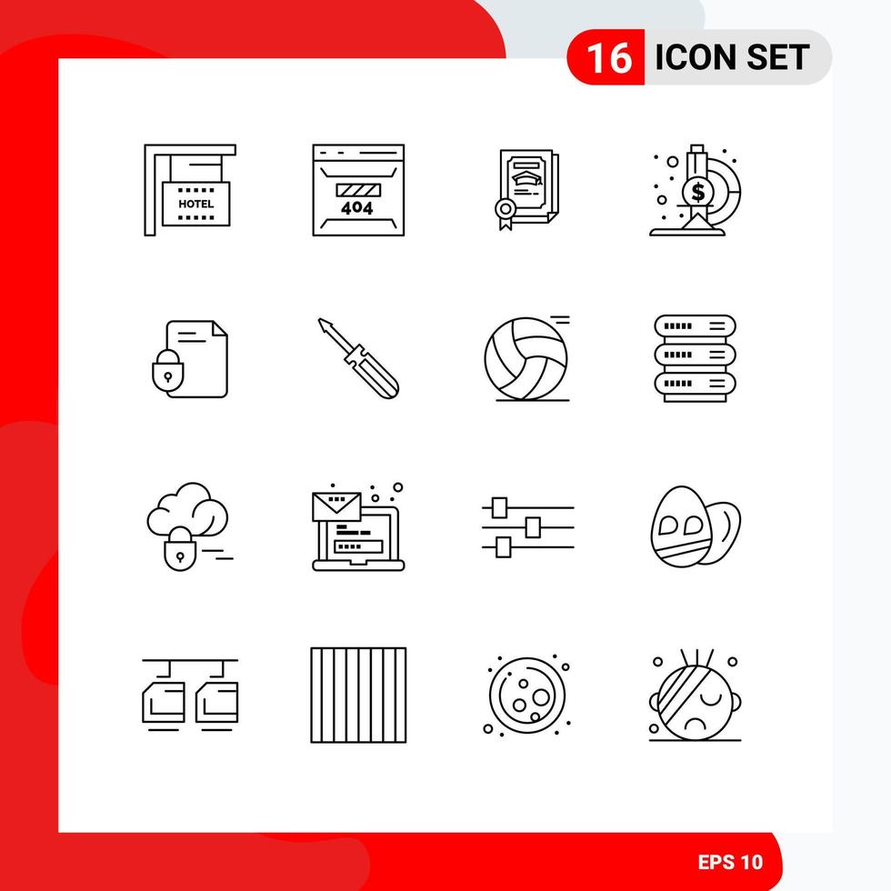 16 Thematic Vector Outlines and Editable Symbols of document research fund site microscope graduate Editable Vector Design Elements