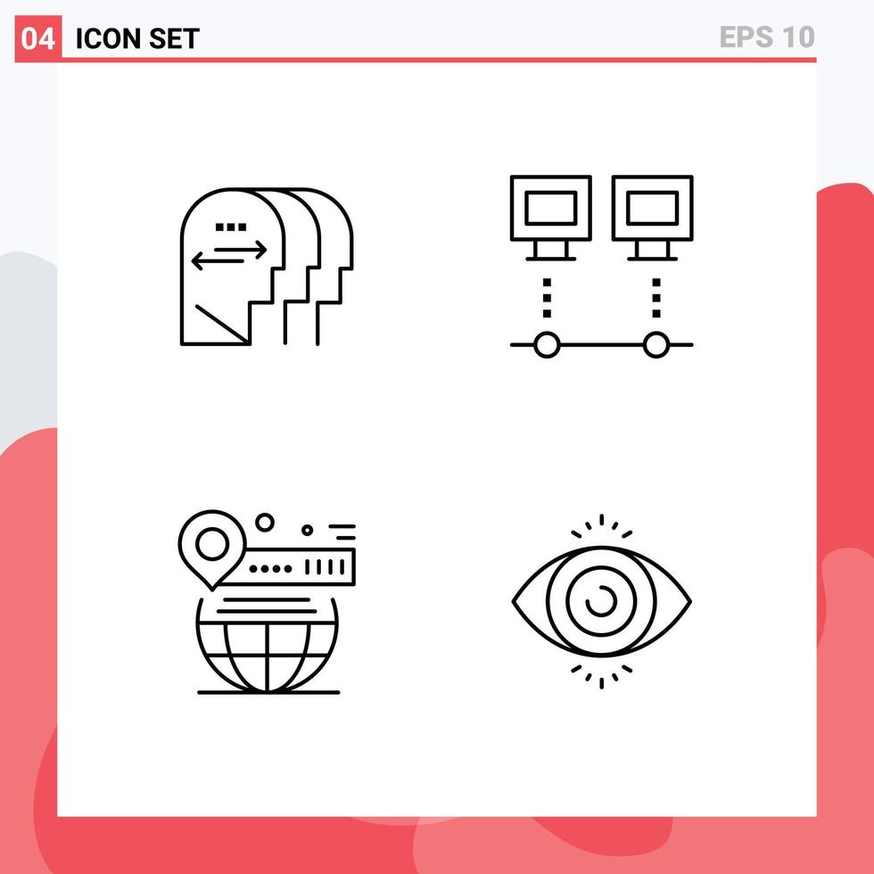 Set of 4 Modern UI Icons Symbols Signs for personality map head devices world Editable Vector Design Elements